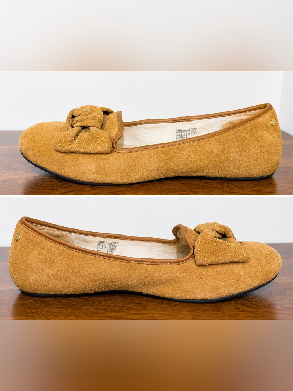 UGG Suede Bow Ballet Flats Studded Chestnut Brown Women’s Size 8 - Picture 3 of 4